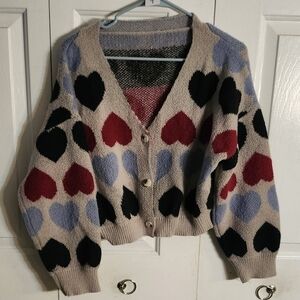 Heart Patterned Cardigan Sweater